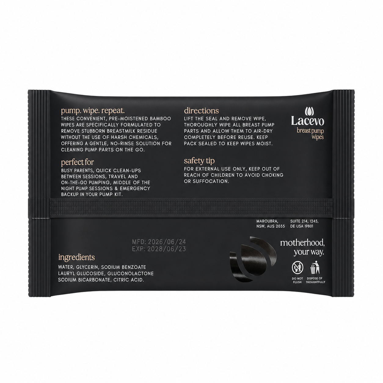 Lacevo travel breast pump wipes - 5 pack