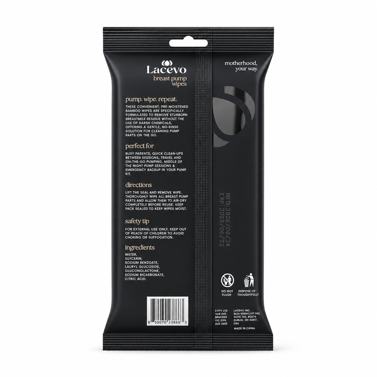 LACEVO breast pump wipes - 30 count